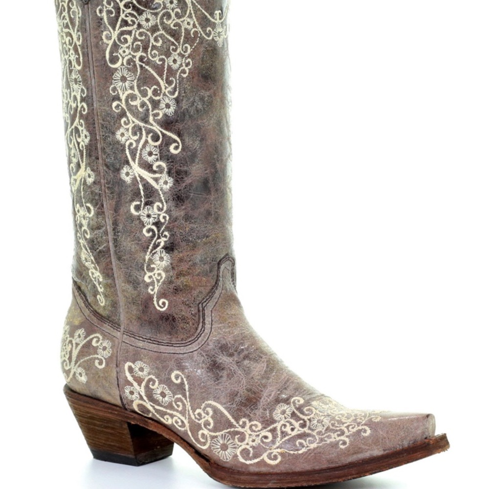 Corral Brown Crater with Bone Embroidery Boots